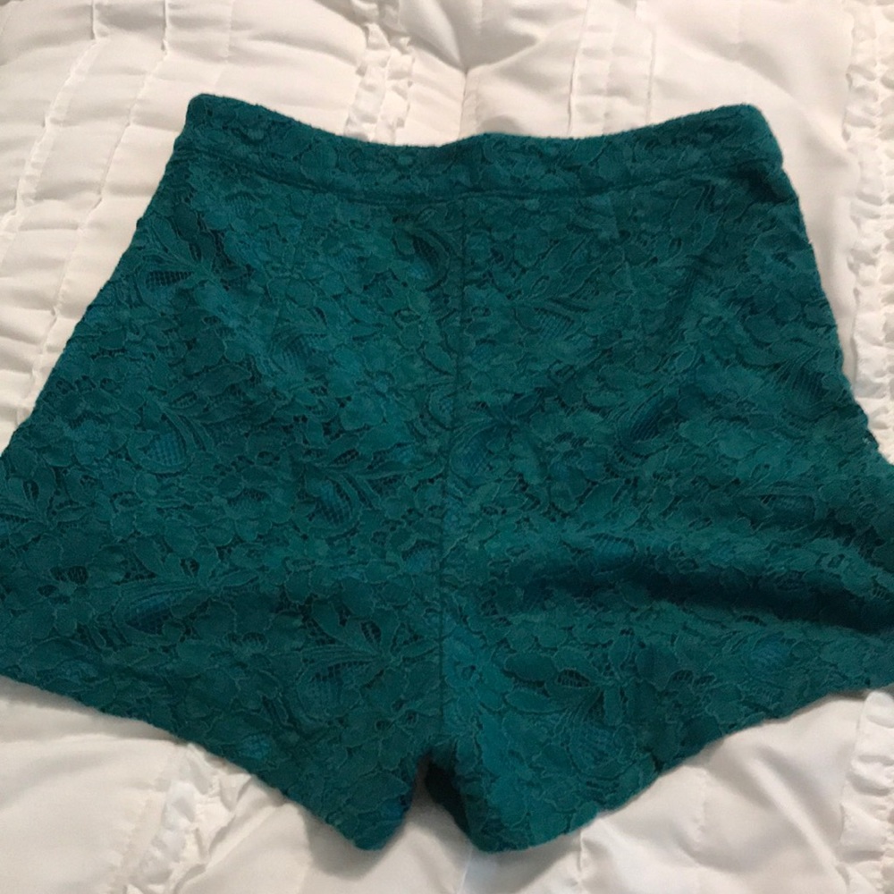 Lace emerald high waisted shorts
